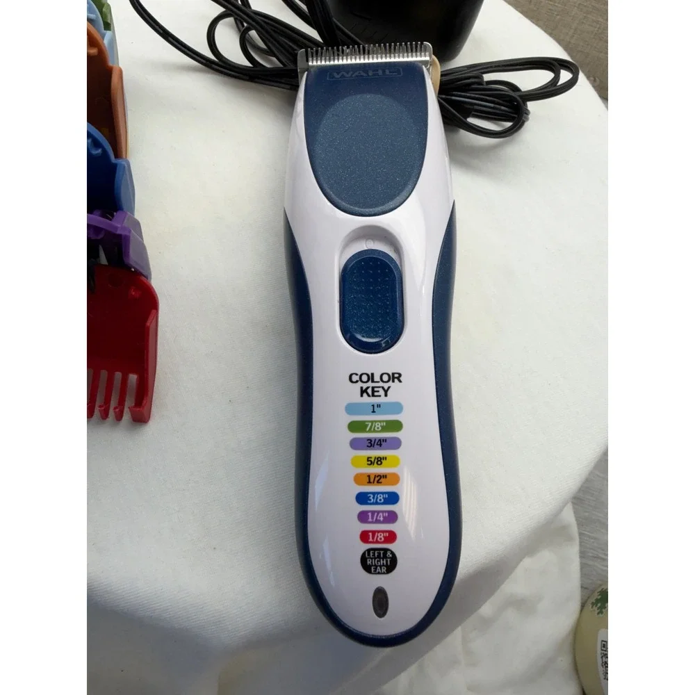 Wahl Color Pro Corded Hair Clipper Trimmer White Blue with Color Coded Guards